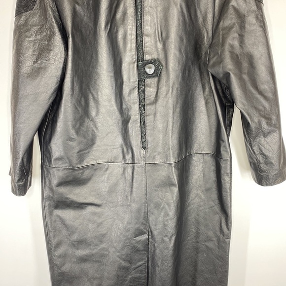 Vintage Global Identity Leather Trench Coat Paisley Trim Size Medium 80s - Picture 6 of 14